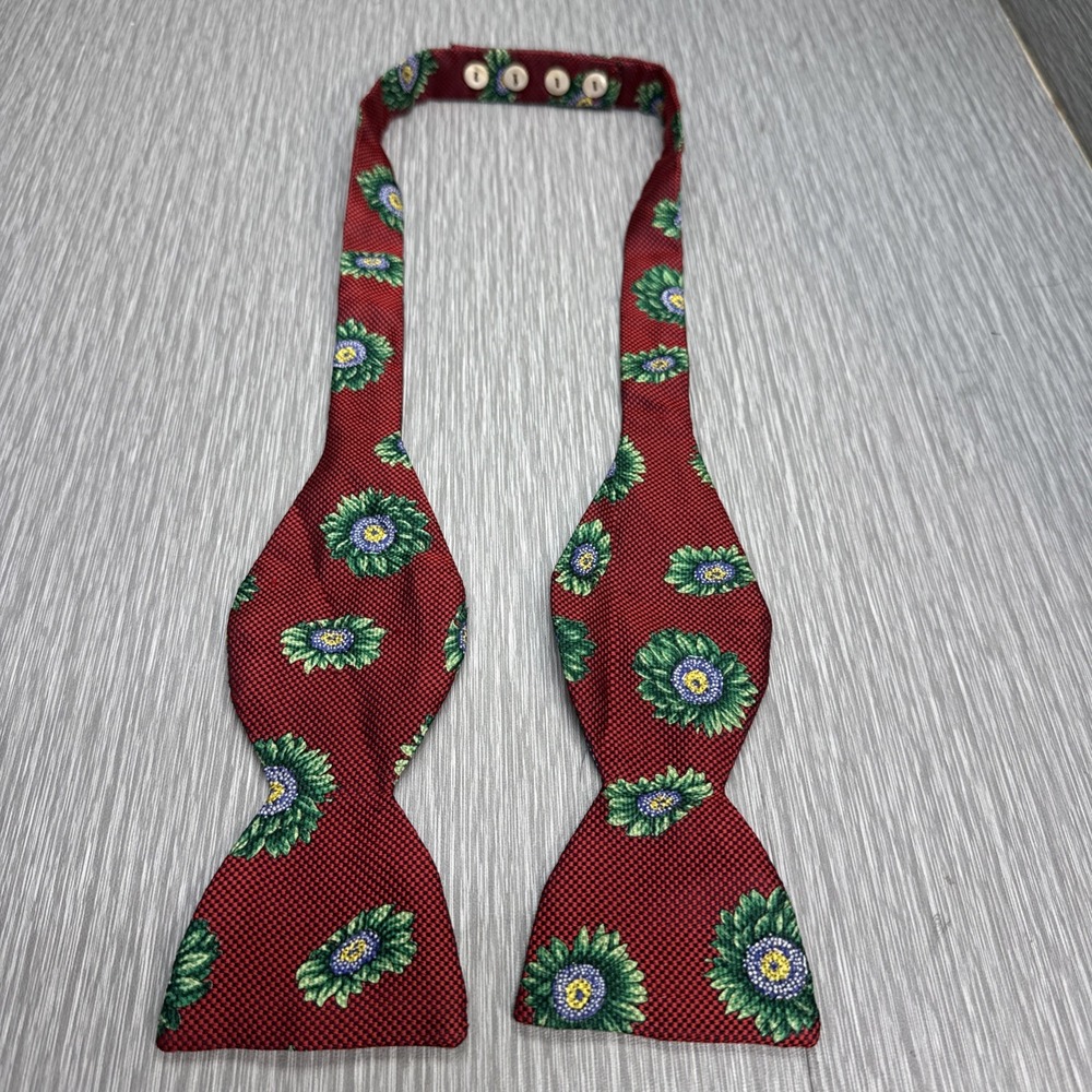 Maus Hoffman Self Tie Bow Tie Red Silk Floral Print Classic Formal Menswear